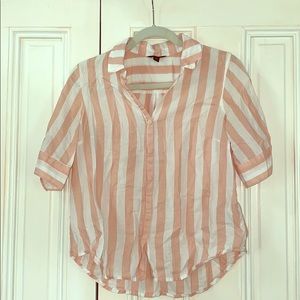 J. Crew Pink and White Stripe Button Up Shirt